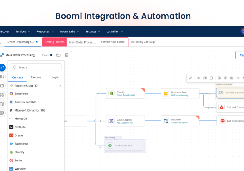 Boomi Integration & Automation visual workflow for system and data integration